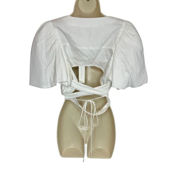 Jonathan Simkhai White Sadie Puff-Sleeve Wrap Crop Top NWT - Size L - Picture 3 of 8